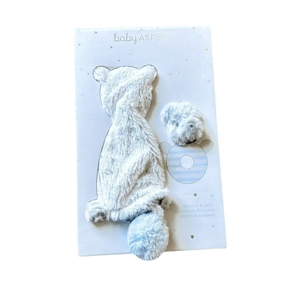 Brand New Baby Aspen Luxury Baby Blanket & Rattle Gift Set (Blue)